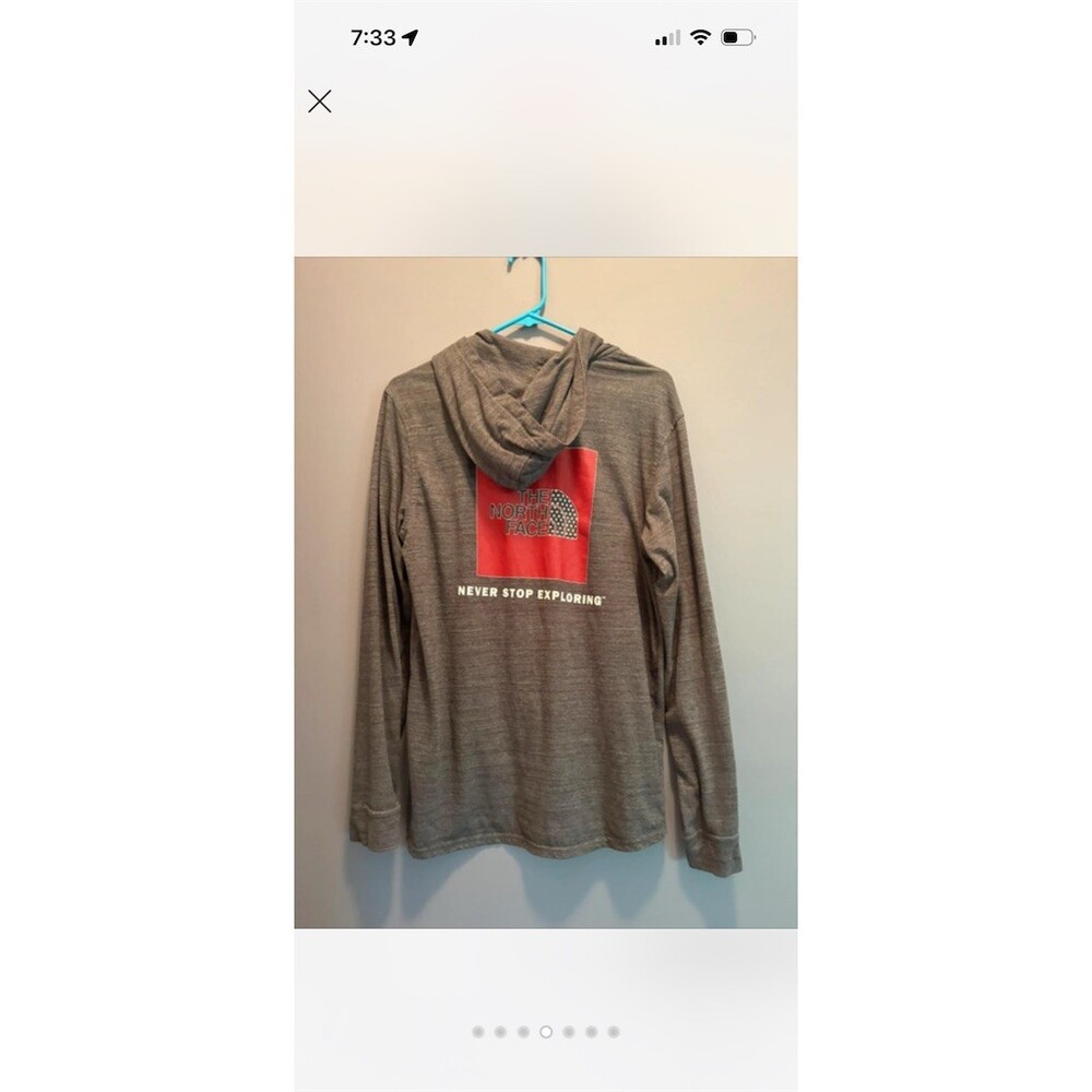 The North Face Hoodie Mens M Gray Full Zip Lightweight Hood Red Logo - Picture 4 of 7